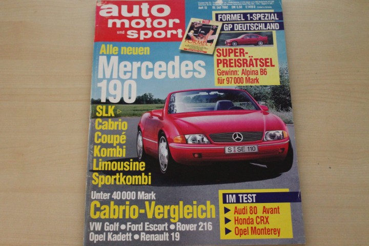 Deckblatt Auto Motor und Sport (15/1992)